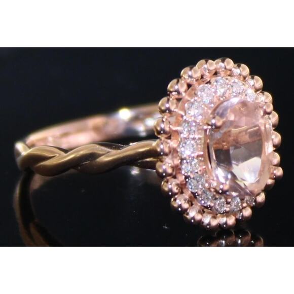 1.50 CT Oval Lab Created Morganite Diamond Halo Engagement Ring Rose Gold Plated - Picture 3 of 12